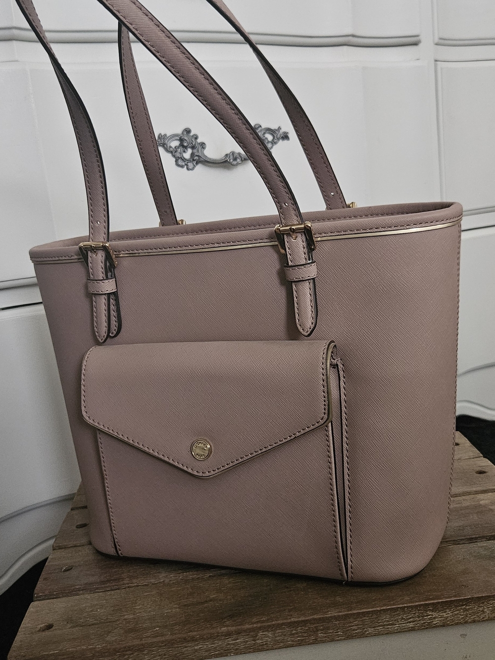 Michael Kors Dusty Rose Saffiano Tote with Front Pocket